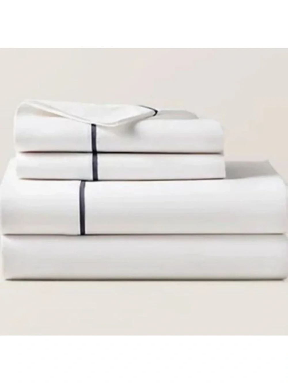 Ralph Lauren Organic Cotton Palmer Percale King Size Flat Sheet, White/Polo Navy